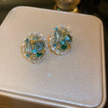 Copper Silver Needle Zircon Crystal Round Geometric Stud Earrings For Women, Light Luxury OL Style view 1
