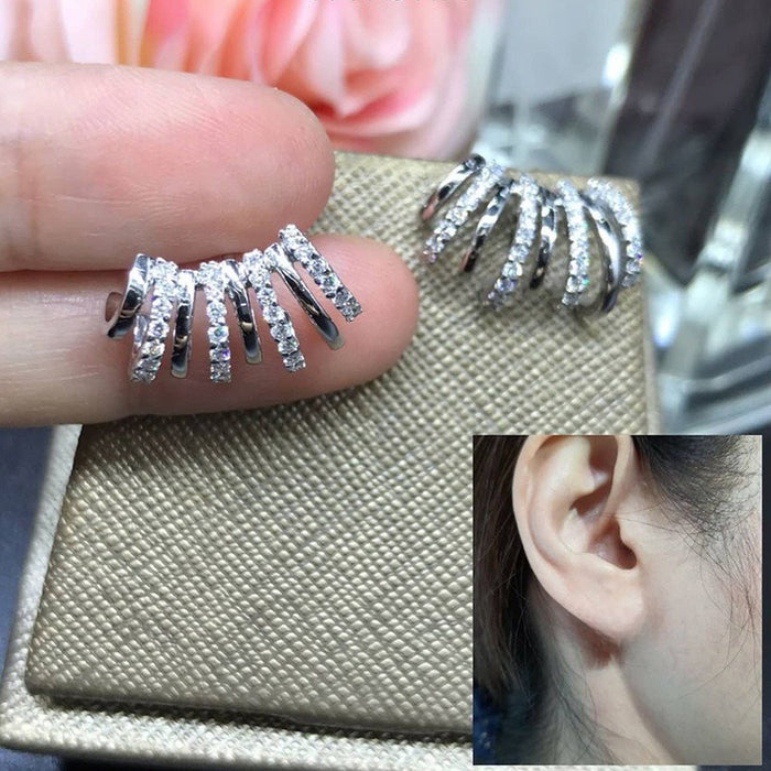 Korean Commuter Copper Zircon Curved Ear Clip Earrings For Women Elegant Arc Shaped Jewelry