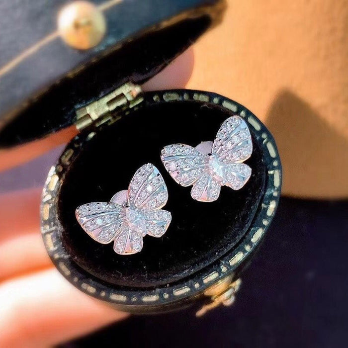 Sweet Bow Stud Earrings For Women Rhinestone Zircon Inlaid Student Ear Jewelry