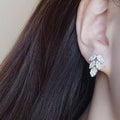 Creative Luxury Leaf Zircon Stud Earrings For Women, Copper Micro Pave Zircon Ear Jewelry view 2
