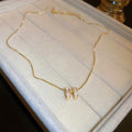 Gold Plated Copper Shell Zircon Letter Pendant Necklace For Women Korean Light Luxury Style view 3