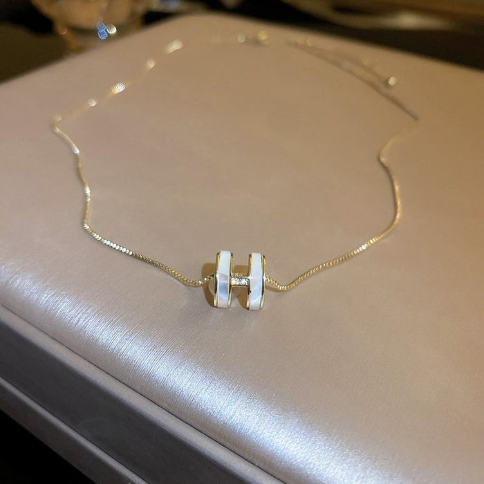 Gold Plated Copper Shell Zircon Letter Pendant Necklace For Women Korean Light Luxury Style
