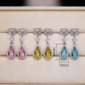 Long Pear Teardrop Flower Dangle Earrings With Simulated Yellow Diamond Topaz And Pink Zircon view 5