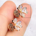 French Vintage Flower Stud Earrings With Full Zircon Pave For Elegant Women view 5