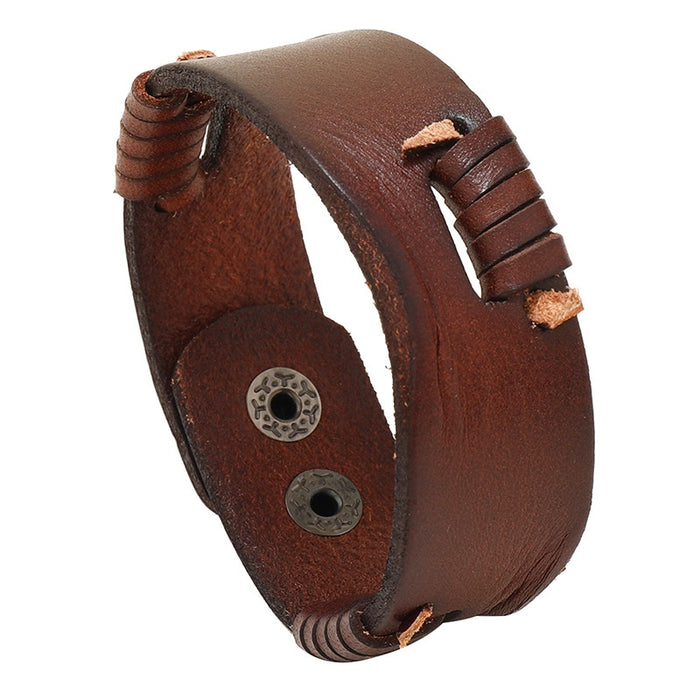 European American Popular Simple Vintage Men's Cowhide Leather Bracelet Hip Hop Personality Wristband Jewelry
