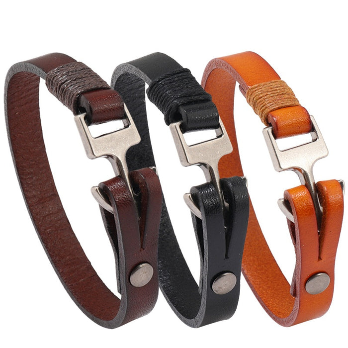 Simple Style Anchor Genuine Leather Bracelet, Versatile European American Men's Accessory