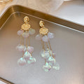 Elegant Long Geometric Shell Tassel Alloy Chain With Iridescent Acrylic Petal Drop Earrings view 3