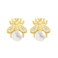 Korean Minimalist Bee Stud Earrings With Faux Pearl Small Designer Spring Earrings For Women view 3
