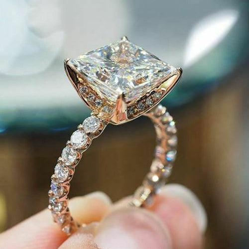 Luxury White Square Cubic Zirconia Ring For Women, European Fashion Hand Jewelry
