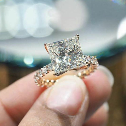Luxury White Square Cubic Zirconia Ring For Women, European Fashion Hand Jewelry