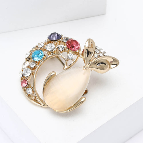 Alloy Rhinestone Cat Eye Fox Brooch Pin For Women's Apparel