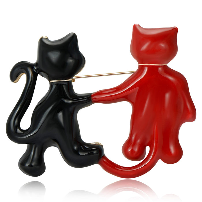 Alloy Enamel Couple Cat Brooch Pin For Cute Clothing Accessories