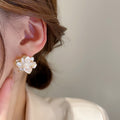 Chic Alloy Pearl Flower Stud Earrings With Silver Needles, French Style Summer Floral Jewelry view 3
