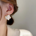 Chic Alloy Pearl Flower Stud Earrings With Silver Needles, French Style Summer Floral Jewelry view 1