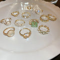 Cat Eye Pearl Zircon Heart Flower Open Ring For Women view 1