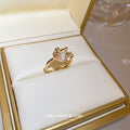 Cat Eye Pearl Zircon Heart Flower Open Ring For Women view 2