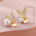 Korean Asymmetric Bow Stud Earrings With Faux Pearl Fashion Temperament Earrings For Women view 5
