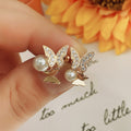Korean Asymmetric Bow Stud Earrings With Faux Pearl Fashion Temperament Earrings For Women view 3