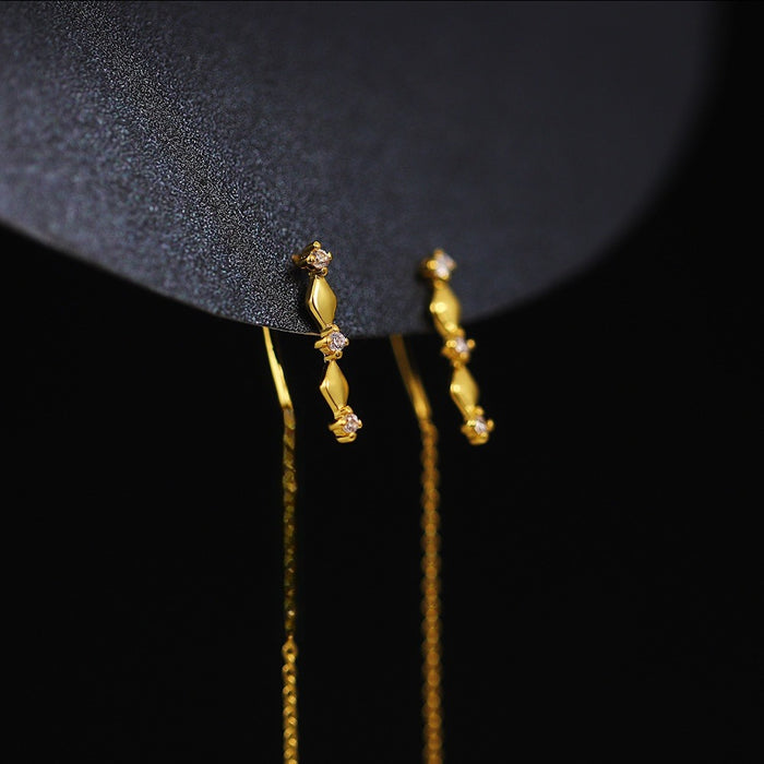 French Style Long Tassel Threader Earrings Slim Face Diamond Shape Dangle Earrings For Women