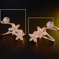 Exotic Flower Zircon Double Piercing Stud Earrings Integrated Connected Ear Clip For Women view 4