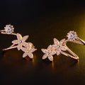 Exotic Flower Zircon Double Piercing Stud Earrings Integrated Connected Ear Clip For Women view 3