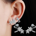 Exotic Flower Zircon Double Piercing Stud Earrings Integrated Connected Ear Clip For Women view 1