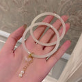 Vintage Chinese Style Pearl Butterfly Bat Charm Jingle Bangle For Women view 3