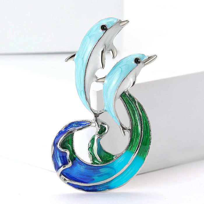 Alloy Enamel Dolphin Brooch Pin For Suits And Coats