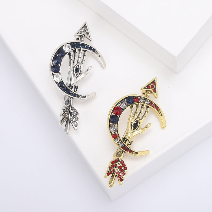 Metal Alloy Rhinestone Eye Arrow Moon Brooch For Suit Decoration