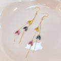 Elegant Morandi Color Enamel Flower Tassel Long Dangle Alloy Hook Earrings view 4