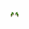 Green Cat Eye Stone Flower Silver Needle Earrings Anti Loss Ginkgo Bamboo Four Petal Ear Cuff view 5