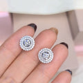 Full Pave Round Cubic Zirconia Stud Earrings For Women, European American Fashion Jewelry view 3
