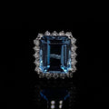 Luxury Simulated Topaz Blue Sapphire Ring With Full Zircon, Princess Square Statement Jewelry view 3