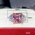 Sparkling Princess Square Ring For Women With Pink Cubic Zirconia Eight Hearts And Arrows Simulated Diamond view 5