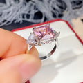 Sparkling Princess Square Ring For Women With Pink Cubic Zirconia Eight Hearts And Arrows Simulated Diamond view 4