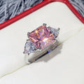 Sparkling Princess Square Ring For Women With Pink Cubic Zirconia Eight Hearts And Arrows Simulated Diamond view 7