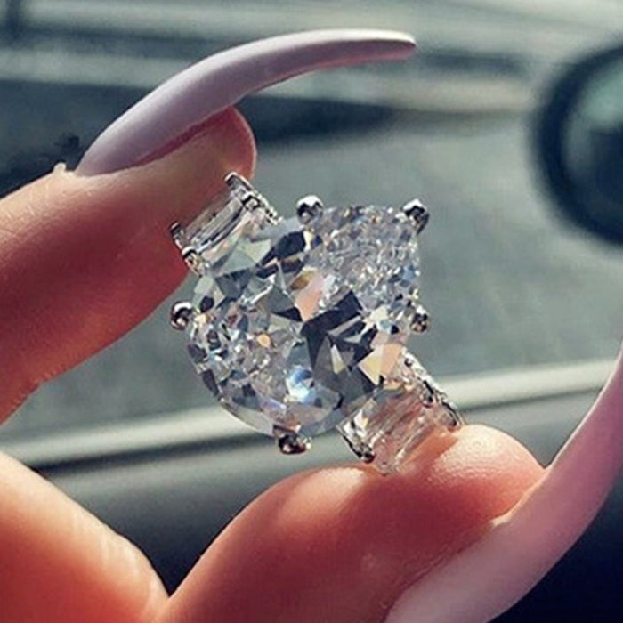 Luxury Zircon Water Drop Ring For Women, Large Zircon Full Rhinestone Fashion Finger Jewelry