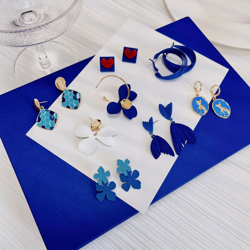 Elegant Klein Blue Acrylic Enamel Geometric Heart Flower Butterfly Stud And Drop Earrings