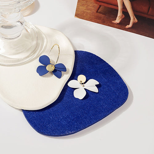 Elegant Klein Blue Acrylic Enamel Geometric Heart Flower Butterfly Stud And Drop Earrings
