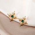 Sterling Silver Pin Geometric Vintage Emerald Waterdrop Pearl Chain Hollow Stud Earrings For Women view 2