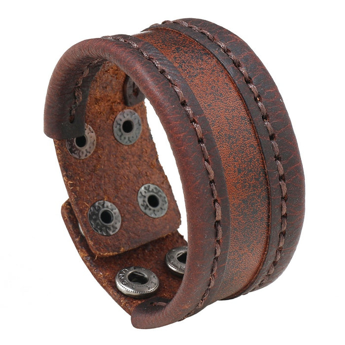 Hot Selling Simple Handmade Stitching Vintage Cowhide Bracelet European American Fashion Wristband