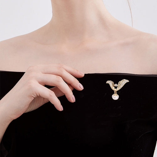 Alloy Zircon Angel Wing Pearl Brooch Pin For Neckline Decoration
