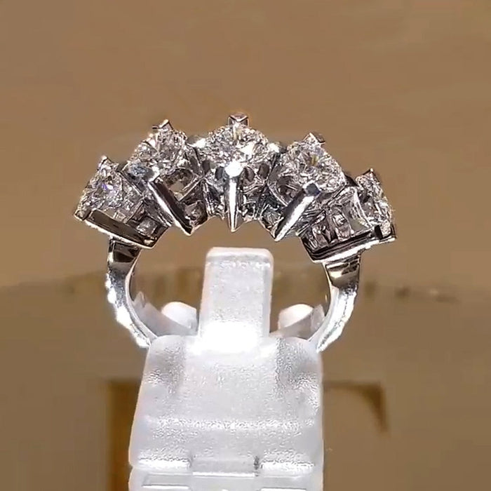 Single Row Copper White Gold Plated Micro Pave Full Zircon Band Ring For Women