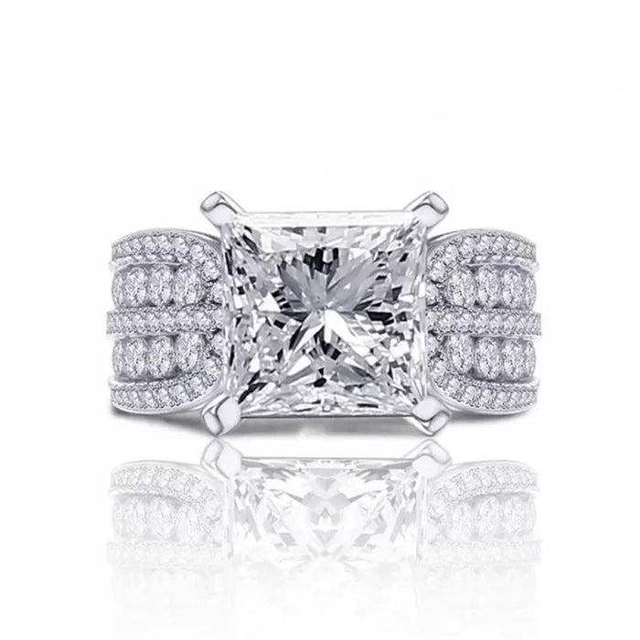 Luxury Womens Ring With Full Paved Fine Zircon Stones, Elegant Bridal Wedding Gift Finger Jewelry