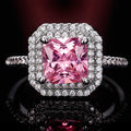 Luxury Cluster Pave Cubic Zirconia Ring For Women With Pink Square Zircon Stone, High End Fashion Jewelry view 1