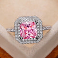 Luxury Cluster Pave Cubic Zirconia Ring For Women With Pink Square Zircon Stone, High End Fashion Jewelry view 5