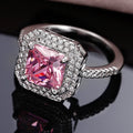 Luxury Cluster Pave Cubic Zirconia Ring For Women With Pink Square Zircon Stone, High End Fashion Jewelry view 2
