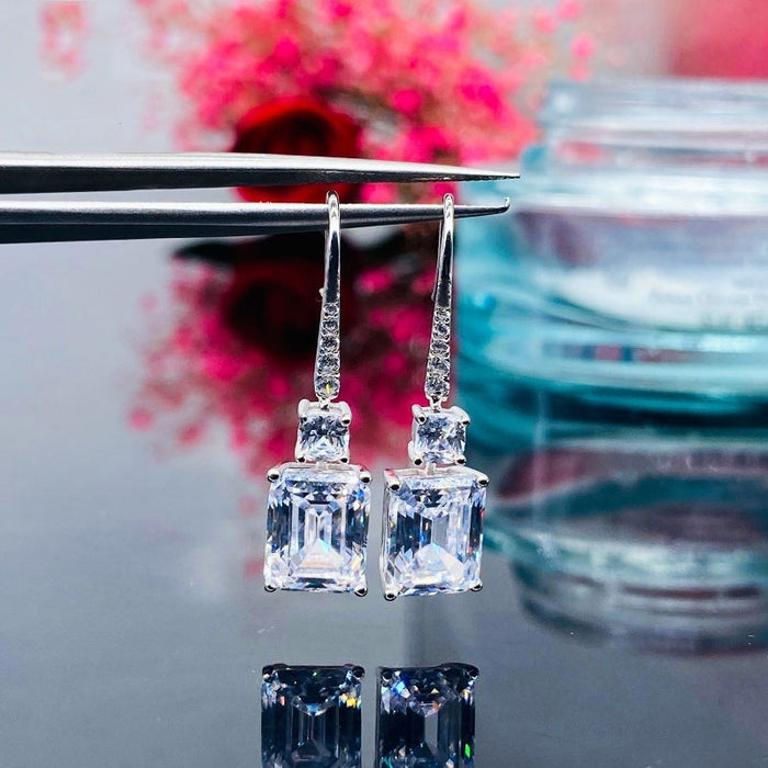 Sparkling Light Luxury Square Diamond Tower Drop Earrings For Women With Pave Zirconia Ear Hooks