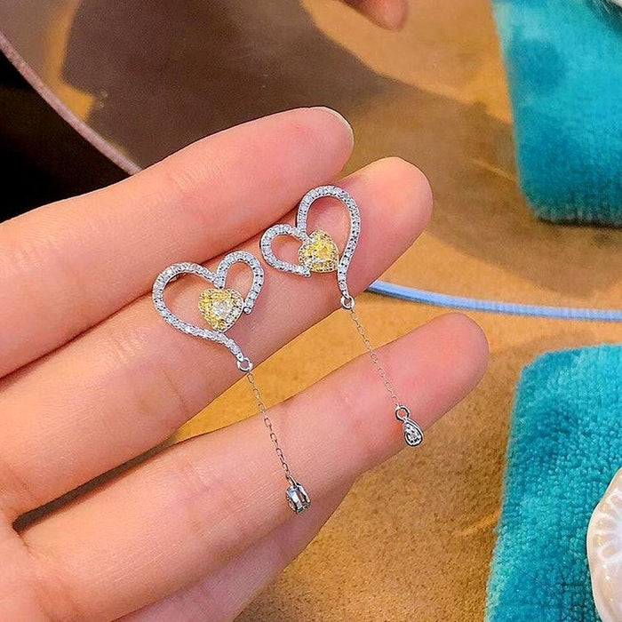Sweet Cool Heart Tassel Drop Earrings For Women, Niche Design Trendy Fashion Ear Jewelry