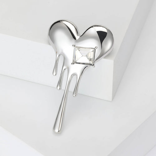 Alloy Rhinestone Melting Heart Brooch For Coat Collar Accessories